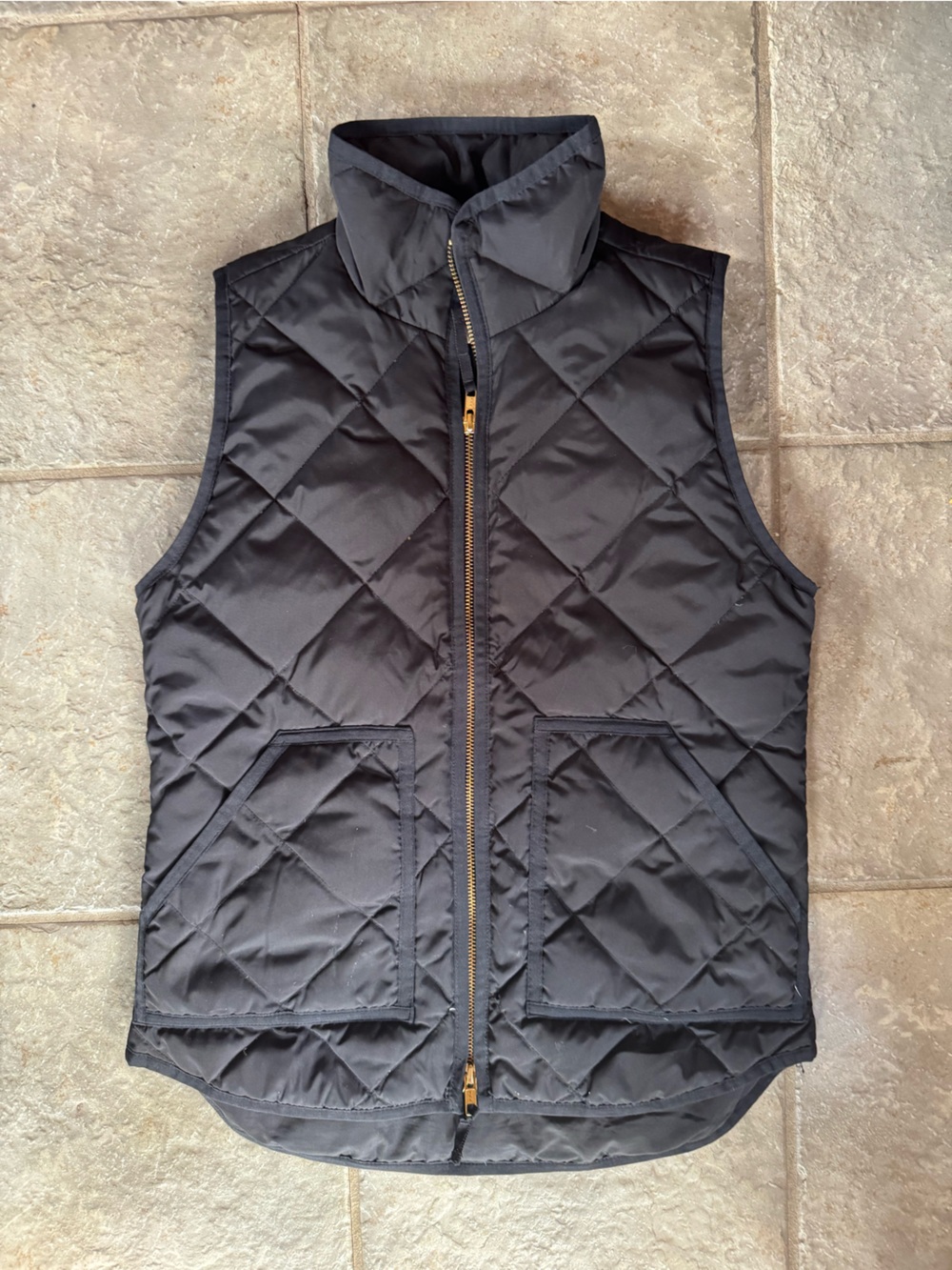 J. Crew Quilted Black Vest with Gold Zipper
